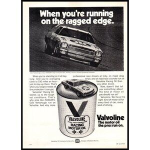 1974 Valvoline Racing Motor Oil Vintage Print Ad Cale Yarborough NASCAR Wall Art